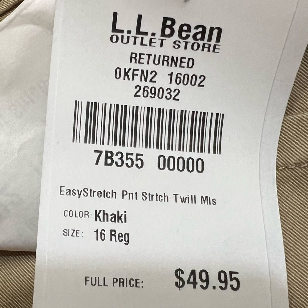 LL Bean Easy Pants Stretch Twill Khaki Pants Sz 16 NWT - Picture 9 of 12